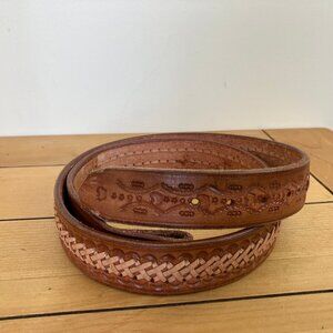 Genuine Leather Belt Braided & Hand Tooled Design Made in Mexico 42" Waist
